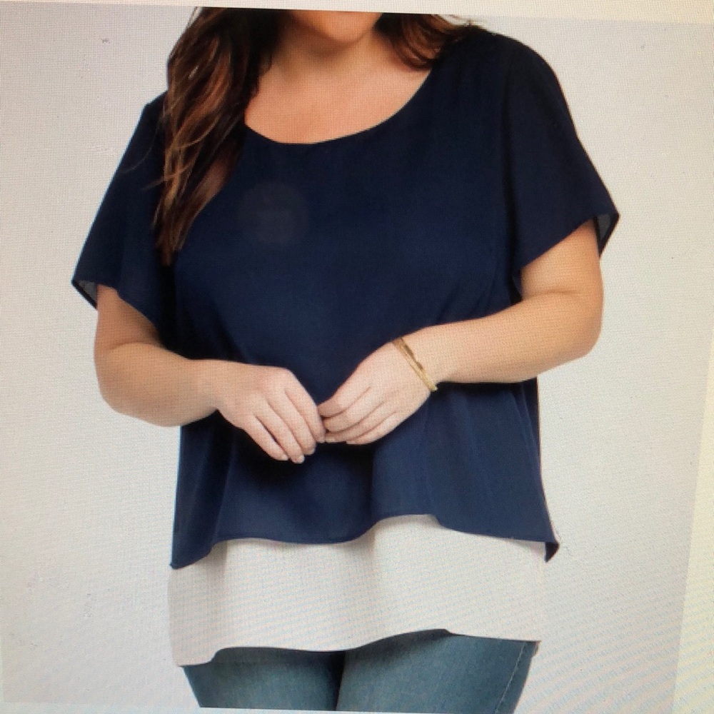 Torrid Navy & Cream chiffon layered blouse